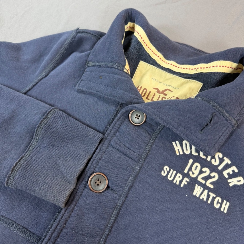Hollister 1922 Surf Watch Navy Blue Button Front Fleece Jacket Women Small